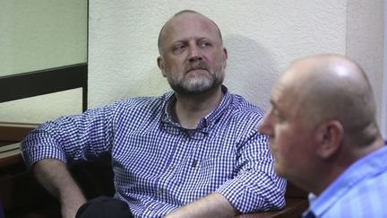 Zourab Japaridzé lors d'une audience au tribunal de Tbilissi (Géorgie), le 22 mai 2025. (IRAKLI GEDENIDZE / AP VIA SIPA)