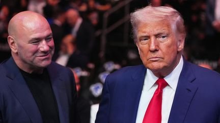 Donald Trump et Dana White lors d'un combat de l'UFC, le 7 juin 2025. (FRANK FRANKLIN II / POOL / AFP)