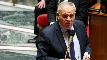 Le ministre délégué auprès du ministre de l'Intérieur, François-Noël Buffet, s'exprime lors d'une séance de questions au gouvernement à l'Assemblée nationale, à Paris, le 17 juin 2025. (ALAIN JOCARD / AFP)