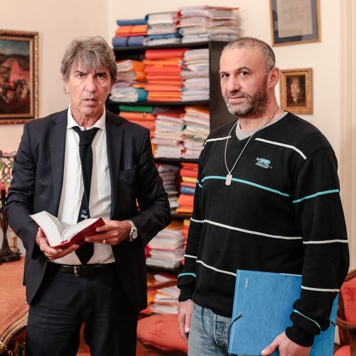 Christophe Ellul (à droite) avec son avocat, Me Alexandre Novion (à gauche), à Bordeaux, le 4 mars 2020. (DAVID THIERRY / SUD OUEST / MAXPPP)